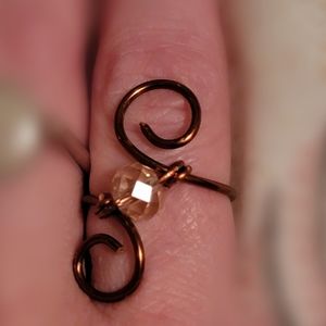 Handmade Swirly Ring With Pink Glass Bead